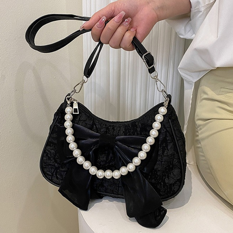 Luxury Y2K Bags - Witte Plooien Parel Vrouwelijke Tas Retro