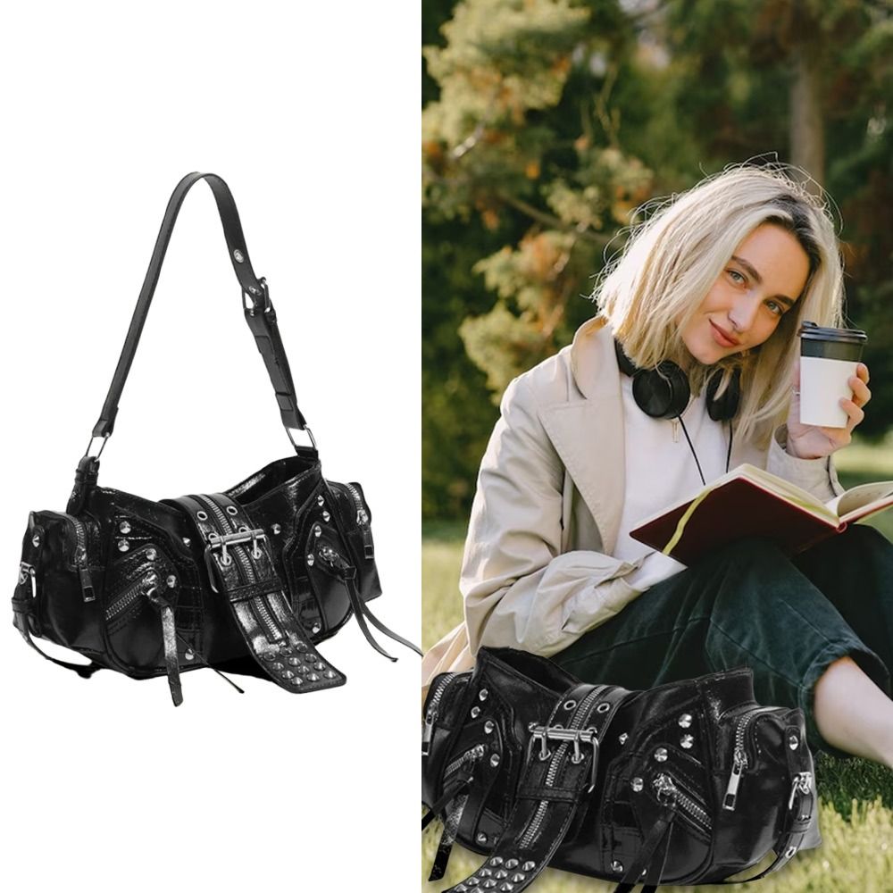 Luxury Y2K Bags - Luxe rivet schoudertas effen kleur PU