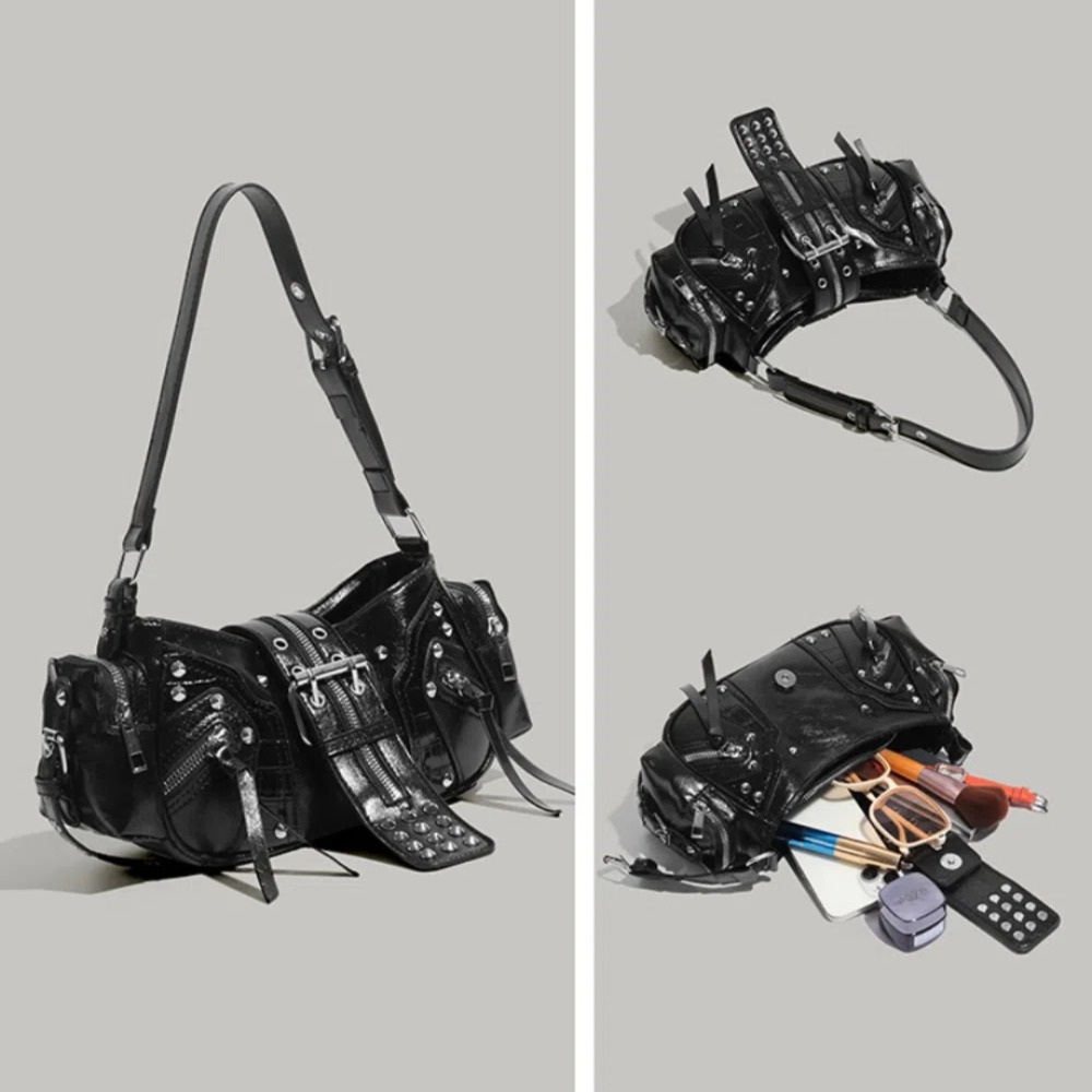 Luxe rivet schoudertas effen k - Luxury Y2K Bags recensie en prijs