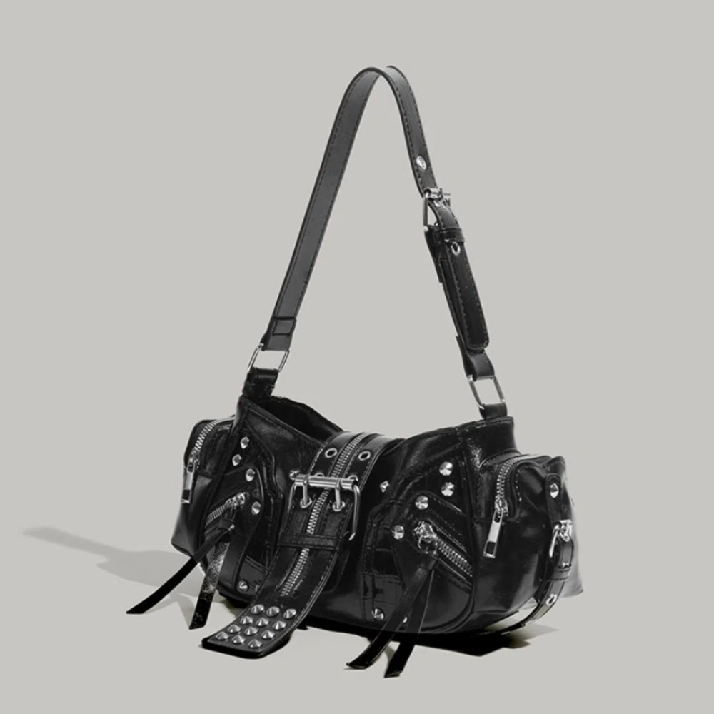 Luxe rivet schoudertas effen k - Luxury Y2K Bags recensie en prijs